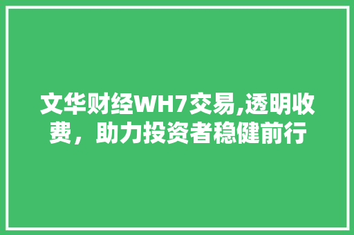 文华财经WH7交易,透明收费,助力投资者稳健前行