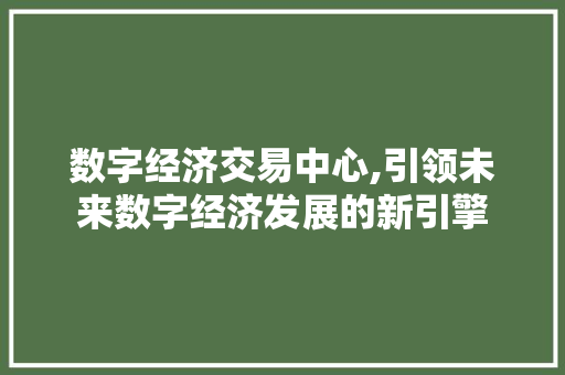 数字经济交易中心,引领未来数字经济发展的新引擎