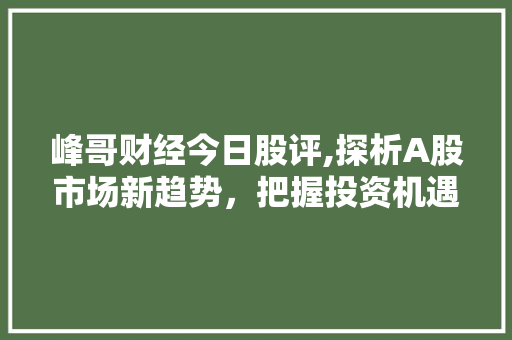 峰哥财经今日股评,探析A股市场新趋势,把握投资机遇 峰哥财经今日股评,探析A股市场新趋势,把握投资机遇