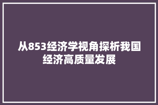 从853经济学视角探析我国经济高质量发展 从853经济学视角探析我国经济高质量发展