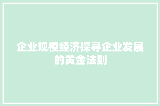 企业规模经济探寻企业发展的黄金法则