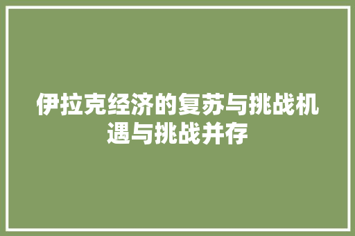 伊拉克经济的复苏与挑战机遇与挑战并存 伊拉克经济的复苏与挑战机遇与挑战并存