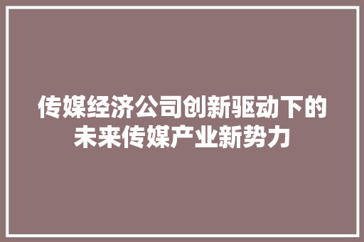 传媒经济公司创新驱动下的未来传媒产业新势力 传媒经济公司创新驱动下的未来传媒产业新势力