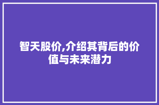 智天股价,介绍其背后的价值与未来潜力 智天股价,介绍其背后的价值与未来潜力