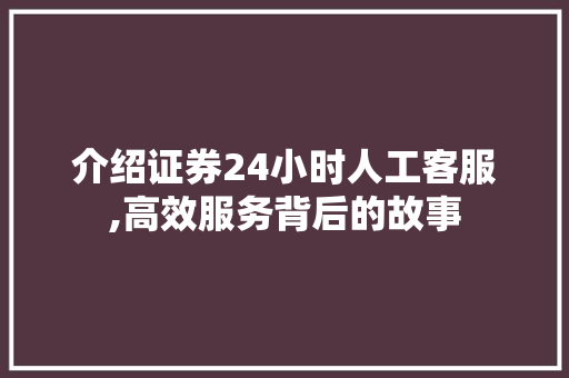 介绍证券24小时人工客服,高效服务背后的故事