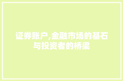 证券账户,金融市场的基石与投资者的桥梁 证券账户,金融市场的基石与投资者的桥梁