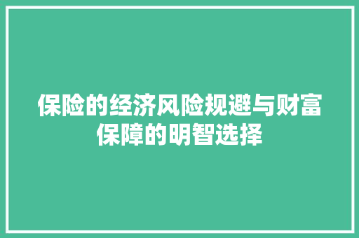 保险的经济风险规避与财富保障的明智选择 保险的经济风险规避与财富保障的明智选择