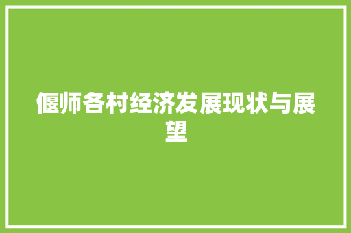 偃师各村经济发展现状与展望 偃师各村经济发展现状与展望