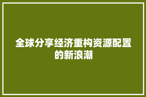 全球分享经济重构资源配置的新浪潮 全球分享经济重构资源配置的新浪潮