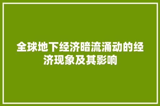 全球地下经济暗流涌动的经济现象及其影响 全球地下经济暗流涌动的经济现象及其影响
