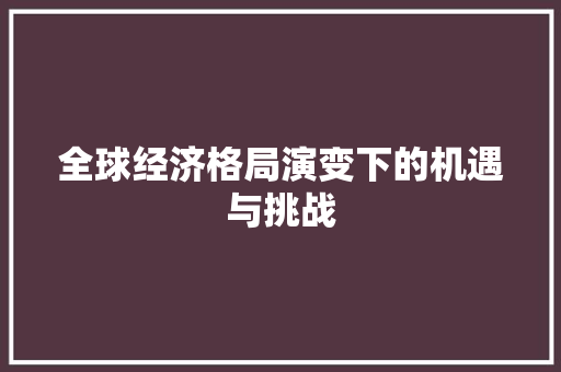 全球经济格局演变下的机遇与挑战 全球经济格局演变下的机遇与挑战