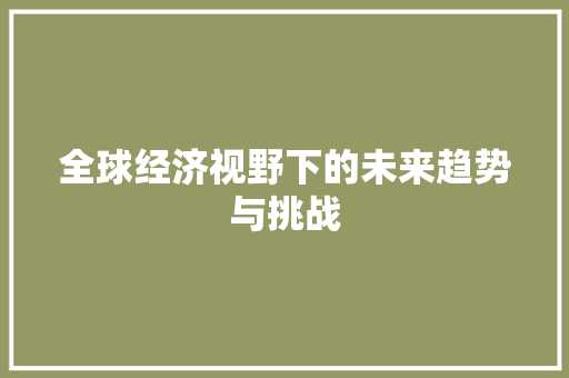 全球经济视野下的未来趋势与挑战 全球经济视野下的未来趋势与挑战