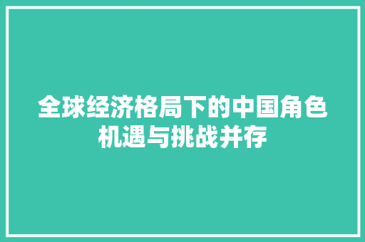 全球经济格局下的中国角色机遇与挑战并存 全球经济格局下的中国角色机遇与挑战并存