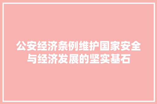 公安经济条例维护国家安全与经济发展的坚实基石 公安经济条例维护国家安全与经济发展的坚实基石