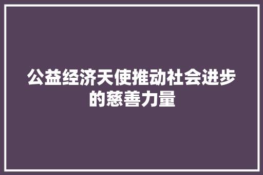 公益经济天使推动社会进步的慈善力量 公益经济天使推动社会进步的慈善力量
