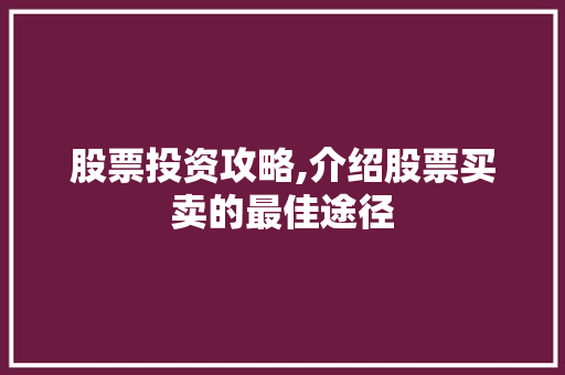 股票投资攻略,介绍股票买卖的最佳途径