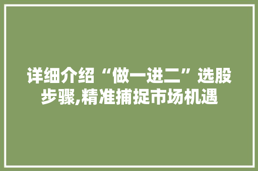 详细介绍“做一进二”选股步骤,精准捕捉市场机遇