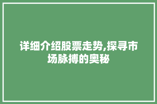 详细介绍股票走势,探寻市场脉搏的奥秘