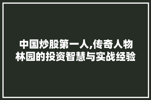 中国炒股第一人,传奇人物林园的投资智慧与实战经验
