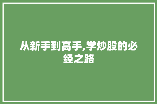 从新手到高手,学炒股的必经之路 从新手到高手,学炒股的必经之路
