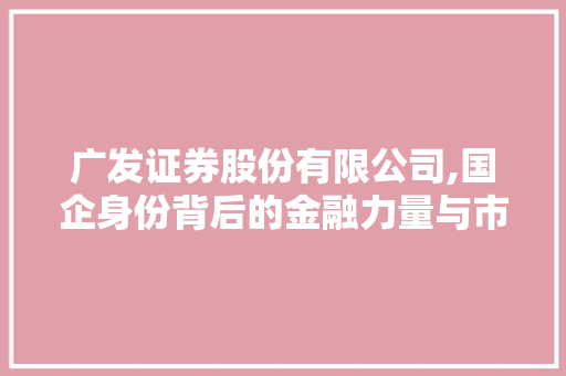 广发证券股份有限公司,国企身份背后的金融力量与市场影响力