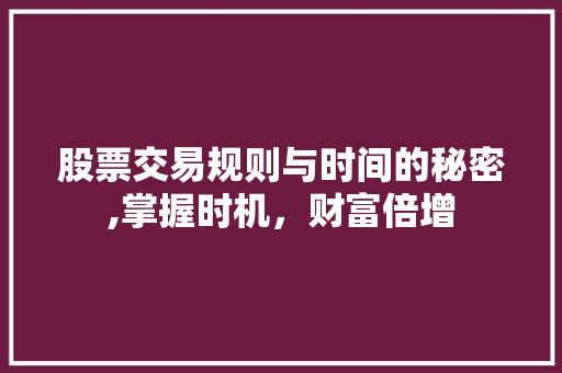 股票交易规则与时间的秘密,掌握时机,财富倍增
