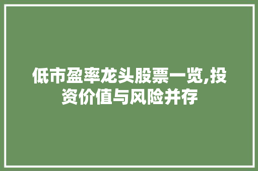 低市盈率龙头股票一览,投资价值与风险并存 低市盈率龙头股票一览,投资价值与风险并存