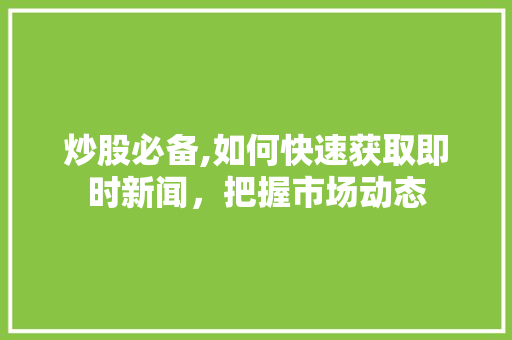 炒股必备,如何快速获取即时新闻,把握市场动态 炒股必备,如何快速获取即时新闻,把握市场动态