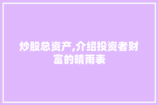炒股总资产,介绍投资者财富的晴雨表 炒股总资产,介绍投资者财富的晴雨表