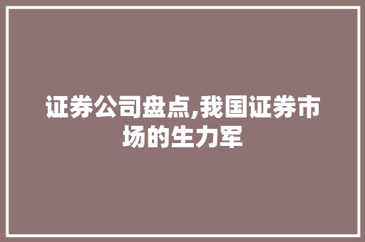 证券公司盘点,我国证券市场的生力军 证券公司盘点,我国证券市场的生力军