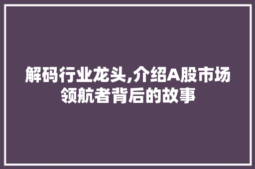 解码行业龙头,介绍A股市场领航者背后的故事 解码行业龙头,介绍A股市场领航者背后的故事
