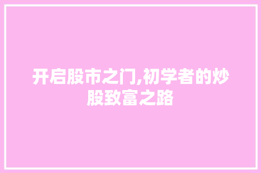 开启股市之门,初学者的炒股致富之路 开启股市之门,初学者的炒股致富之路