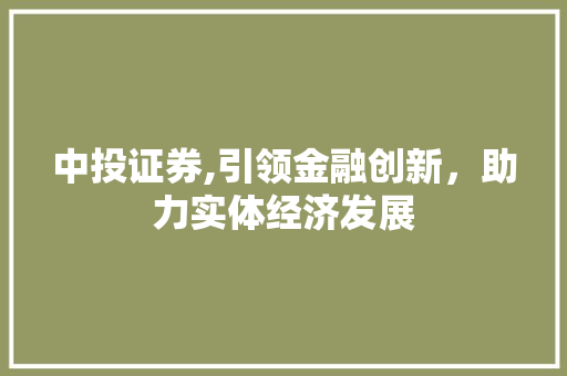中投证券,引领金融创新,助力实体经济发展 中投证券,引领金融创新,助力实体经济发展