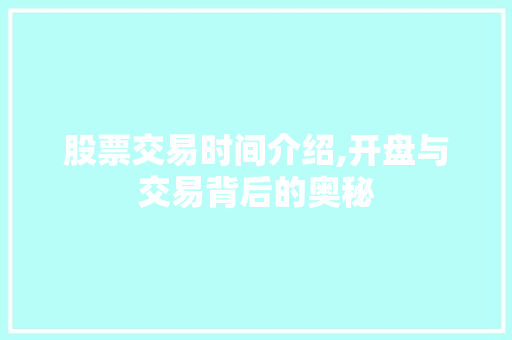 股票交易时间介绍,开盘与交易背后的奥秘 股票交易时间介绍,开盘与交易背后的奥秘