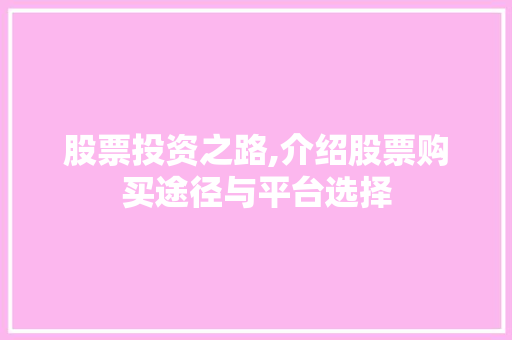 股票投资之路,介绍股票购买途径与平台选择