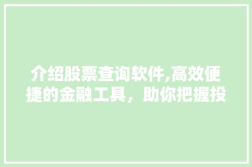 介绍股票查询软件,高效便捷的金融工具,助你把握投资脉搏 介绍股票查询软件,高效便捷的金融工具,助你把握投资脉搏