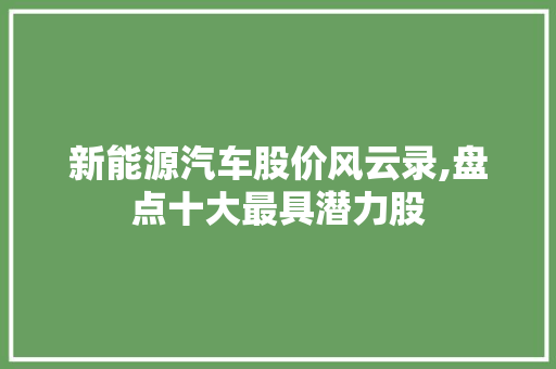 新能源汽车股价风云录,盘点十大最具潜力股 新能源汽车股价风云录,盘点十大最具潜力股