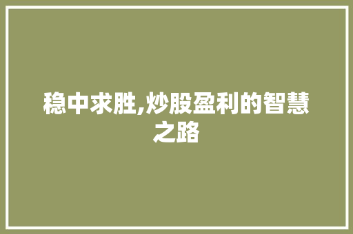 稳中求胜,炒股盈利的智慧之路 稳中求胜,炒股盈利的智慧之路