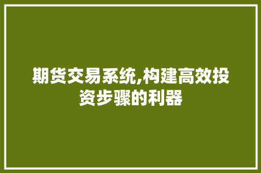 期货交易系统,构建高效投资步骤的利器 期货交易系统,构建高效投资步骤的利器