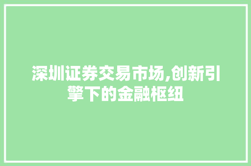 深圳证券交易市场,创新引擎下的金融枢纽 深圳证券交易市场,创新引擎下的金融枢纽
