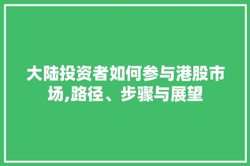 大陆投资者如何参与港股市场,路径、步骤与展望 大陆投资者如何参与港股市场,路径、步骤与展望