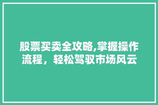 股票买卖全攻略,掌握操作流程,轻松驾驭市场风云 股票买卖全攻略,掌握操作流程,轻松驾驭市场风云