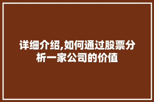 详细介绍,如何通过股票分析一家公司的价值 详细介绍,如何通过股票分析一家公司的价值