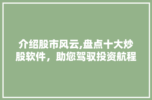 介绍股市风云,盘点十大炒股软件,助您驾驭投资航程 介绍股市风云,盘点十大炒股软件,助您驾驭投资航程