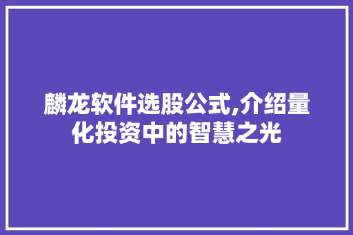 麟龙软件选股公式,介绍量化投资中的智慧之光 麟龙软件选股公式,介绍量化投资中的智慧之光