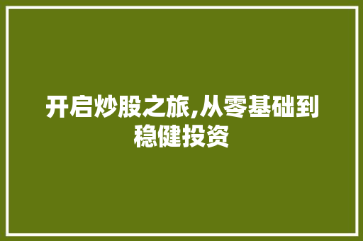 开启炒股之旅,从零基础到稳健投资 开启炒股之旅,从零基础到稳健投资