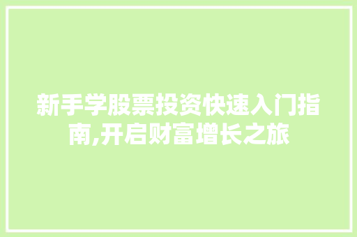 新手学股票投资快速入门指南,开启财富增长之旅 新手学股票投资快速入门指南,开启财富增长之旅