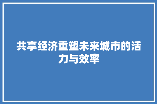 共享经济重塑未来城市的活力与效率 共享经济重塑未来城市的活力与效率