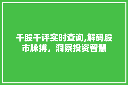 千股千评实时查询,解码股市脉搏,洞察投资智慧 千股千评实时查询,解码股市脉搏,洞察投资智慧