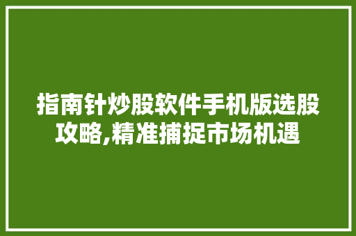 指南针炒股软件手机版选股攻略,精准捕捉市场机遇 指南针炒股软件手机版选股攻略,精准捕捉市场机遇